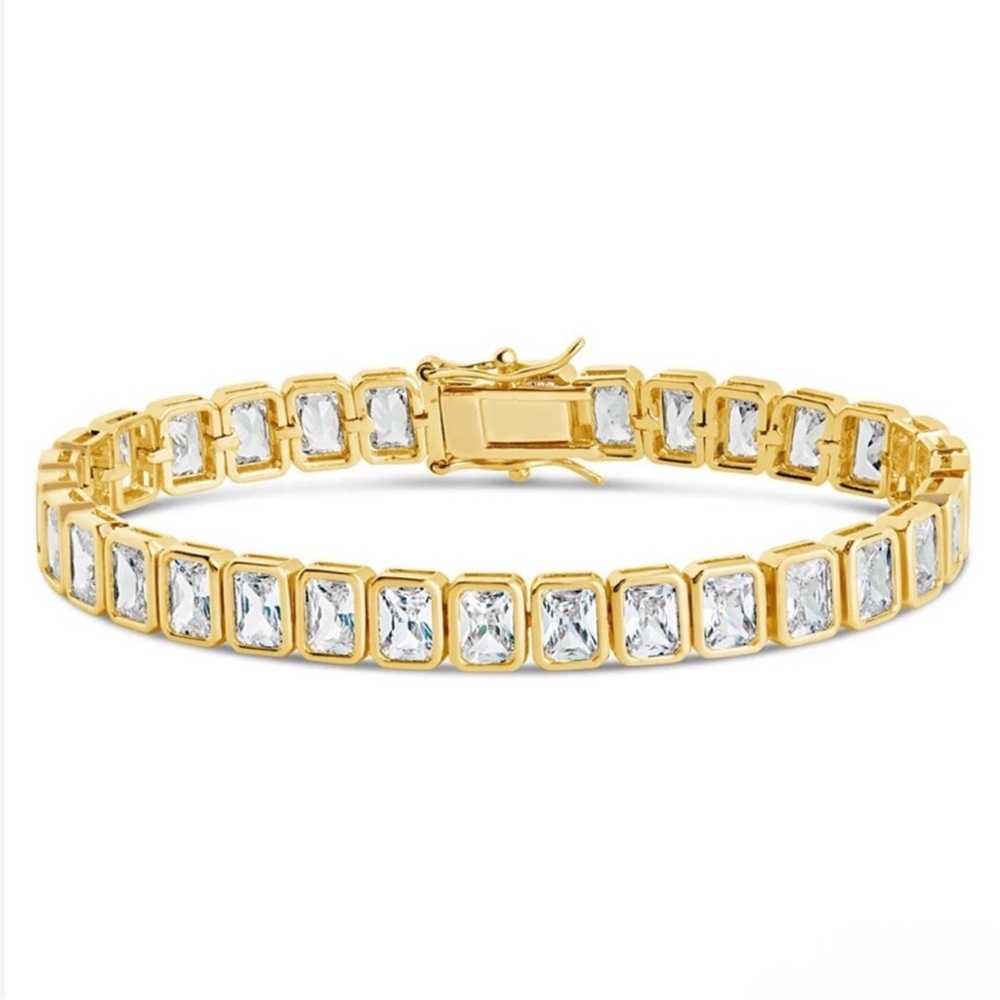 Gold Plated CZ Gorgeous Bezeled Tennis Bracelet with Safety Clasp